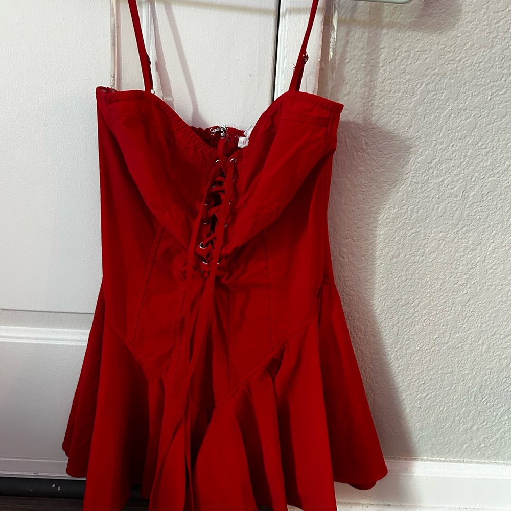 Red Lace-Up Corset Romper